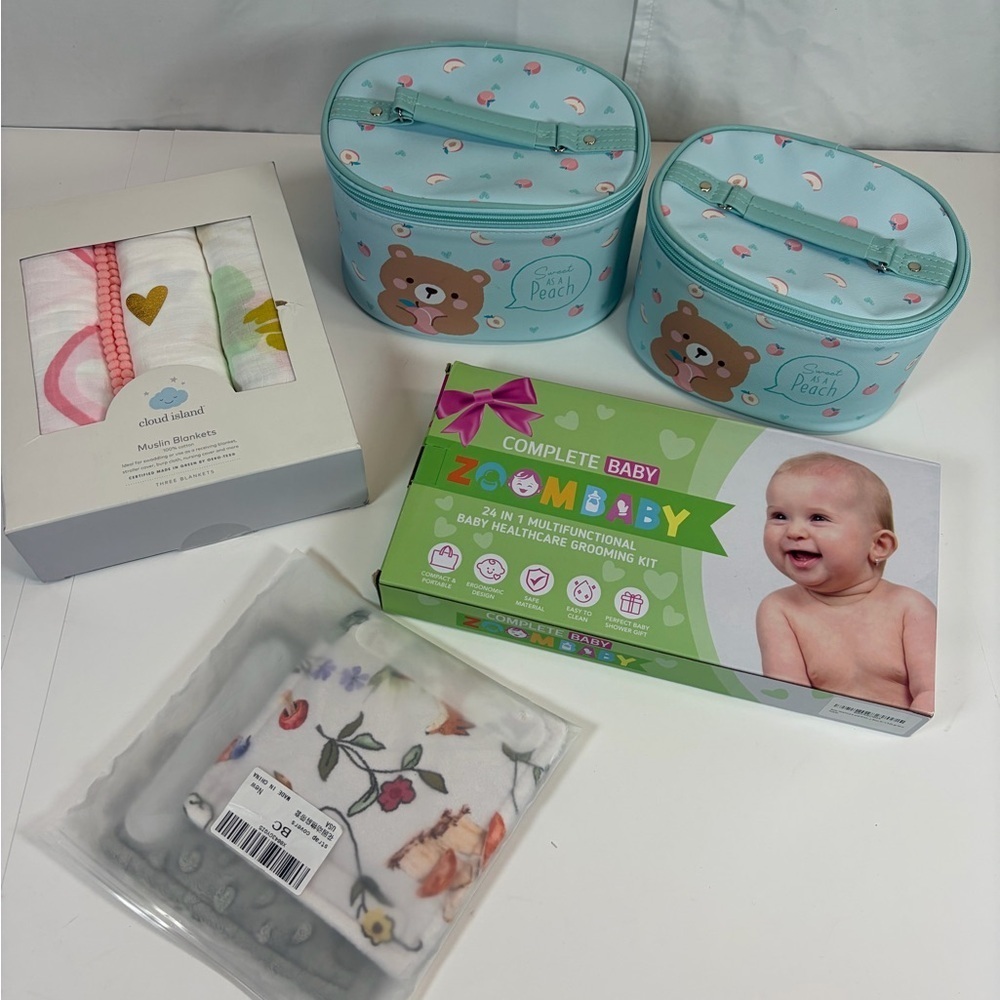 Baby Essentials Bundle Blankets Grooming Kit Travel Cases Strap Covers